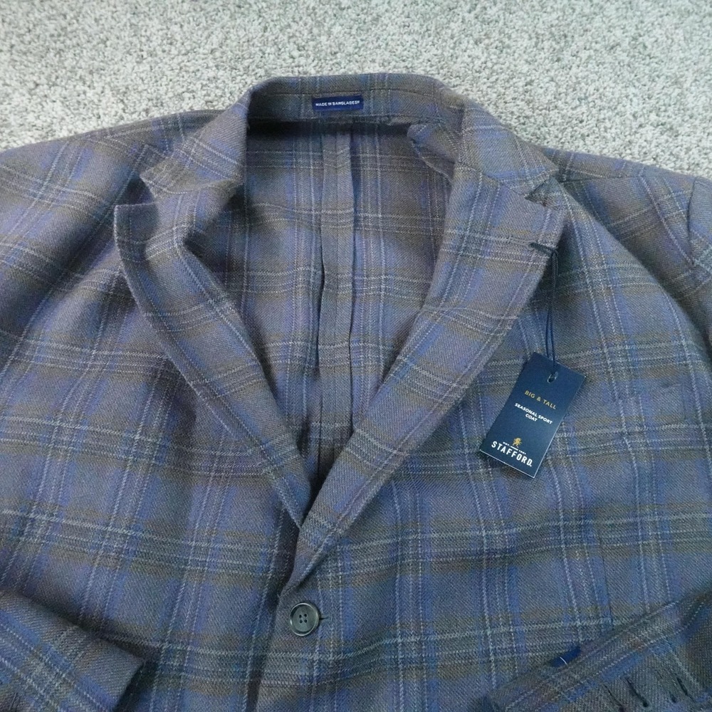 NEW Stafford Blazer Mens 54S Gray Plaid Wool Unstructured Sport Coat Suit Jacket